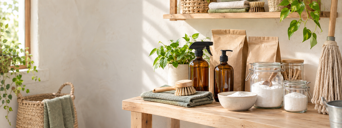 Droguerie naturelle lumineuse avec produits d’entretien écologiques