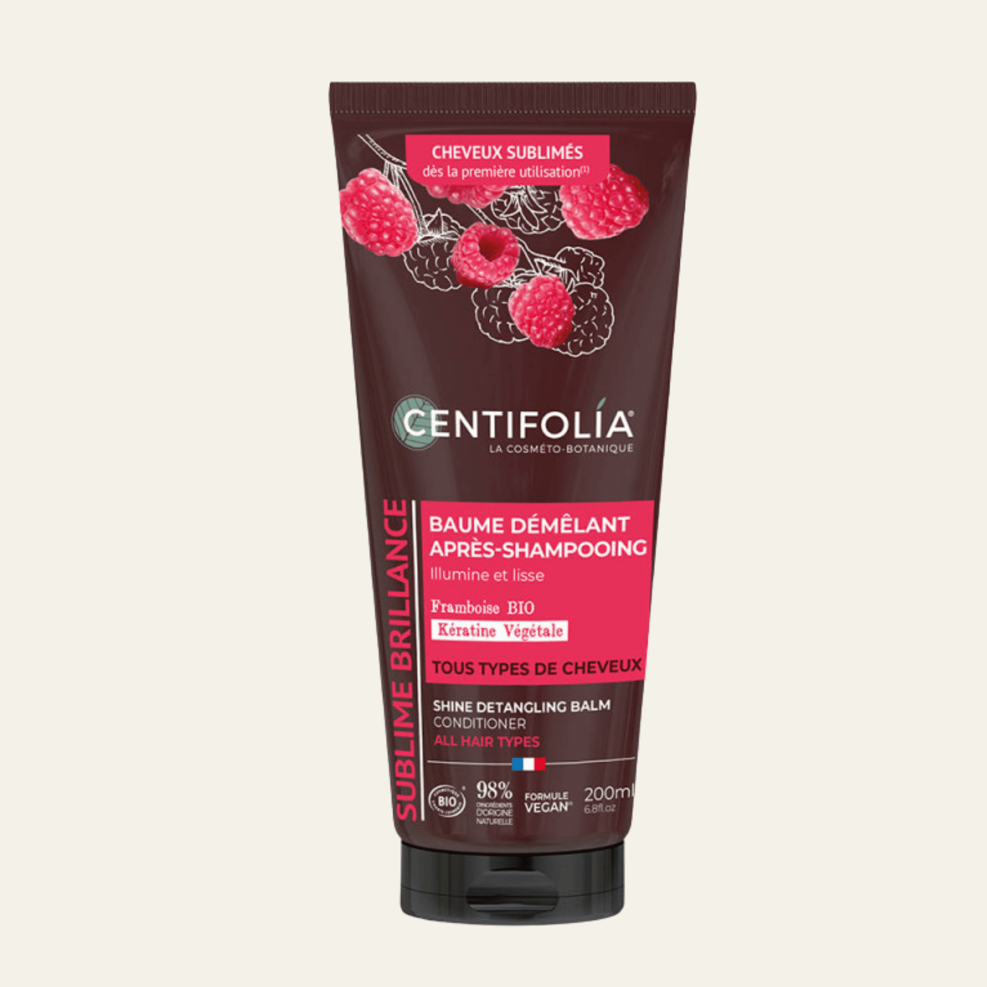 Baume Démêlant Brillance Centifolia à la framboise bio et kératine végétale bio et suisse