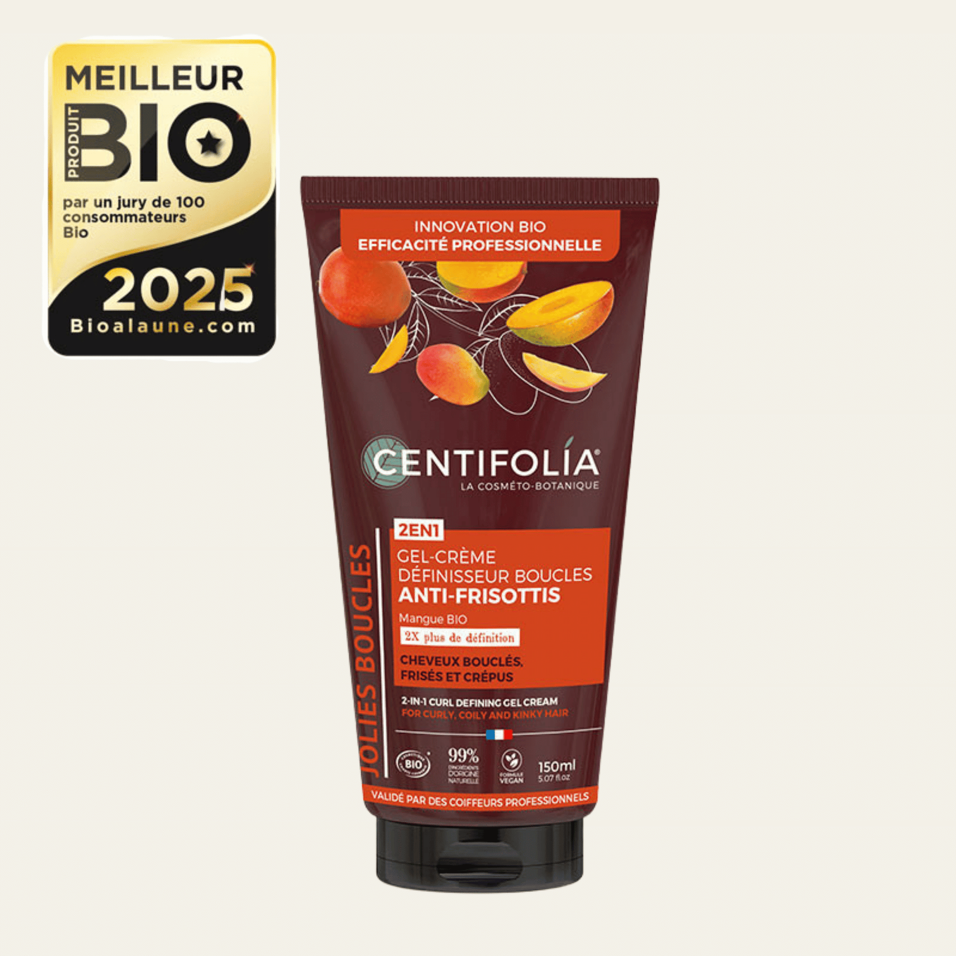 Gel-crème définisseur de boucles Centifolia à la mangue bio, buriti, karité et aloe vera, suisse et bio