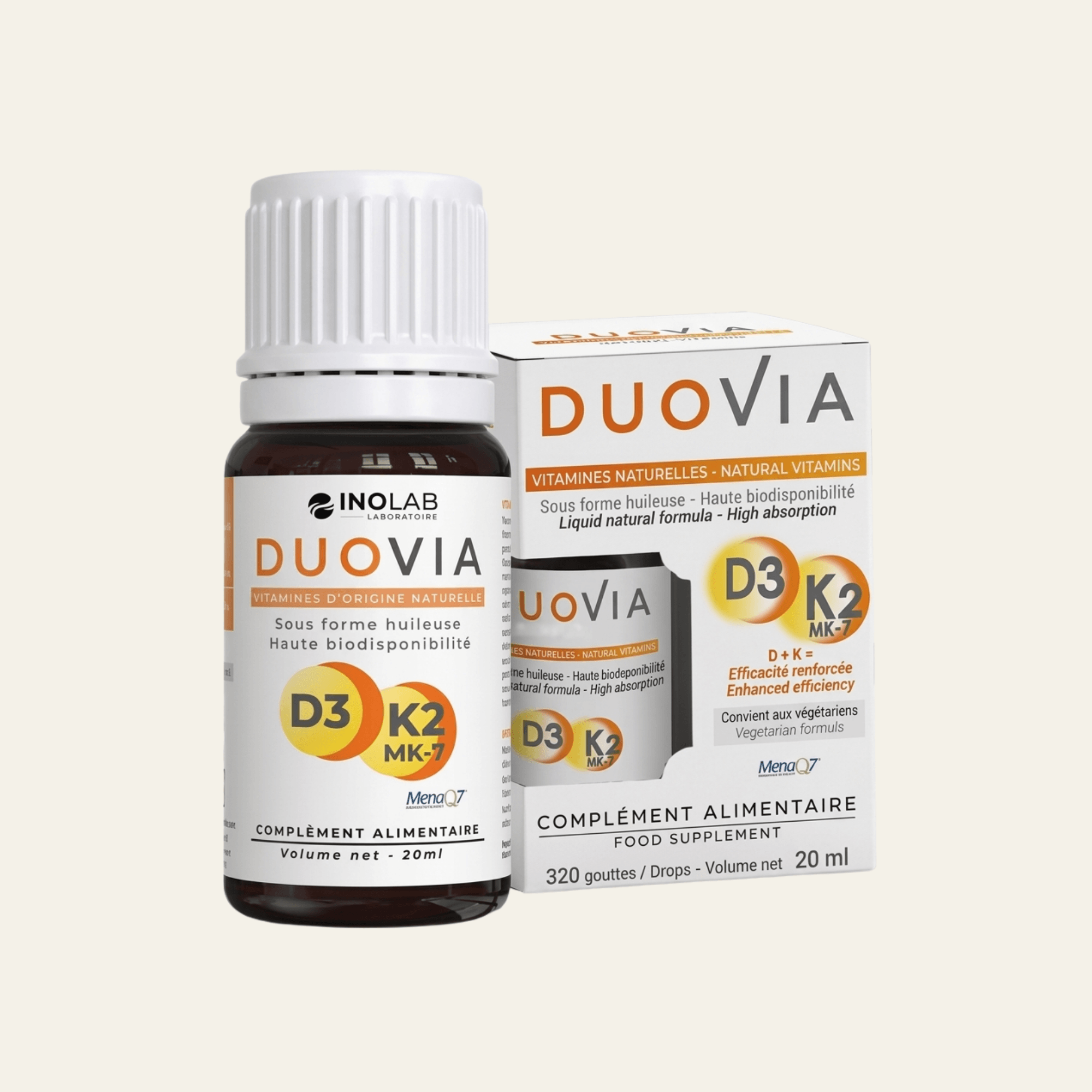Vitamine D3 + K2 MK7 1600 UI  pour Os, calcium & immunité
