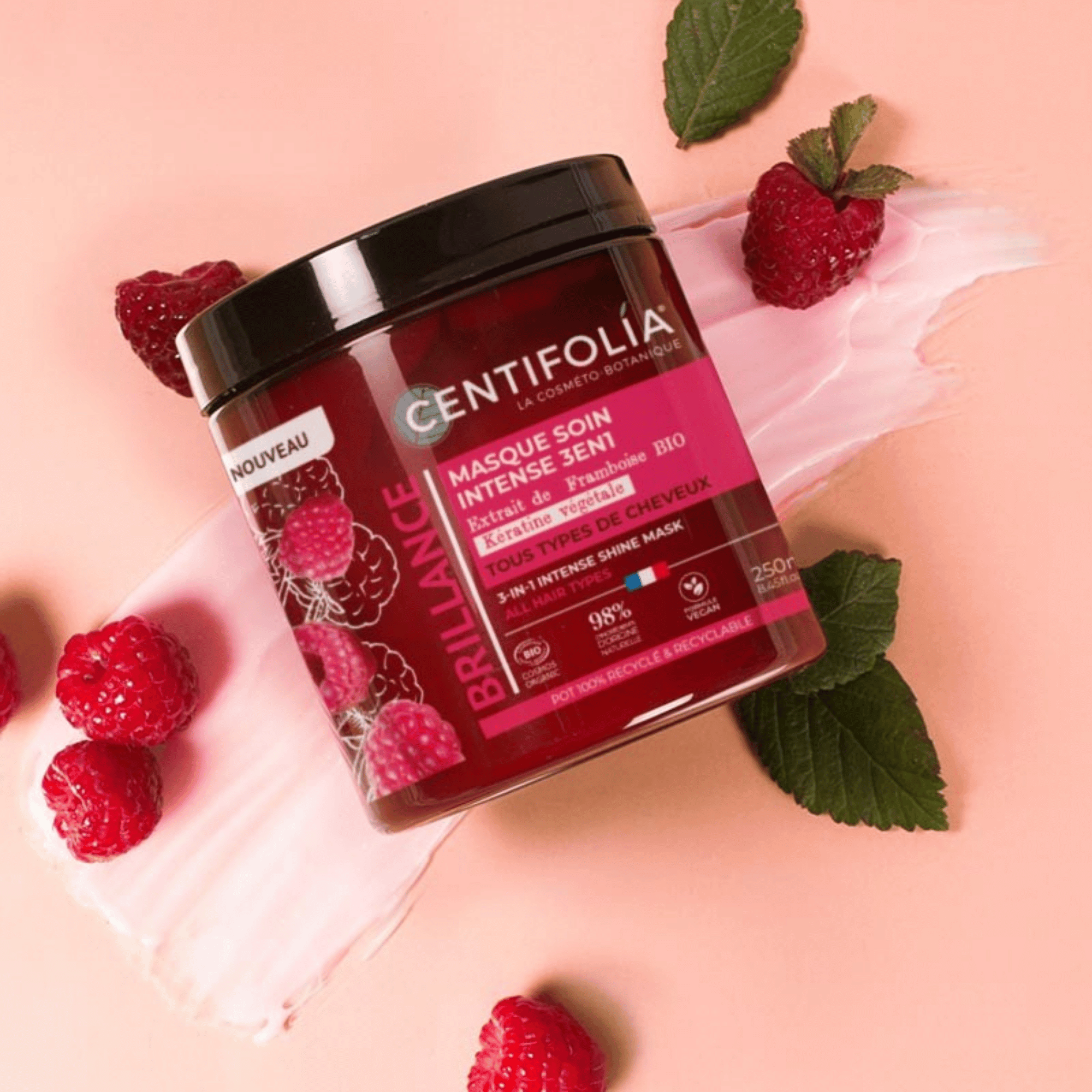 Masque Soin Brillance Intense 3-en-1 Centifolia à la framboise bio et kératine végétale - bio et suisse