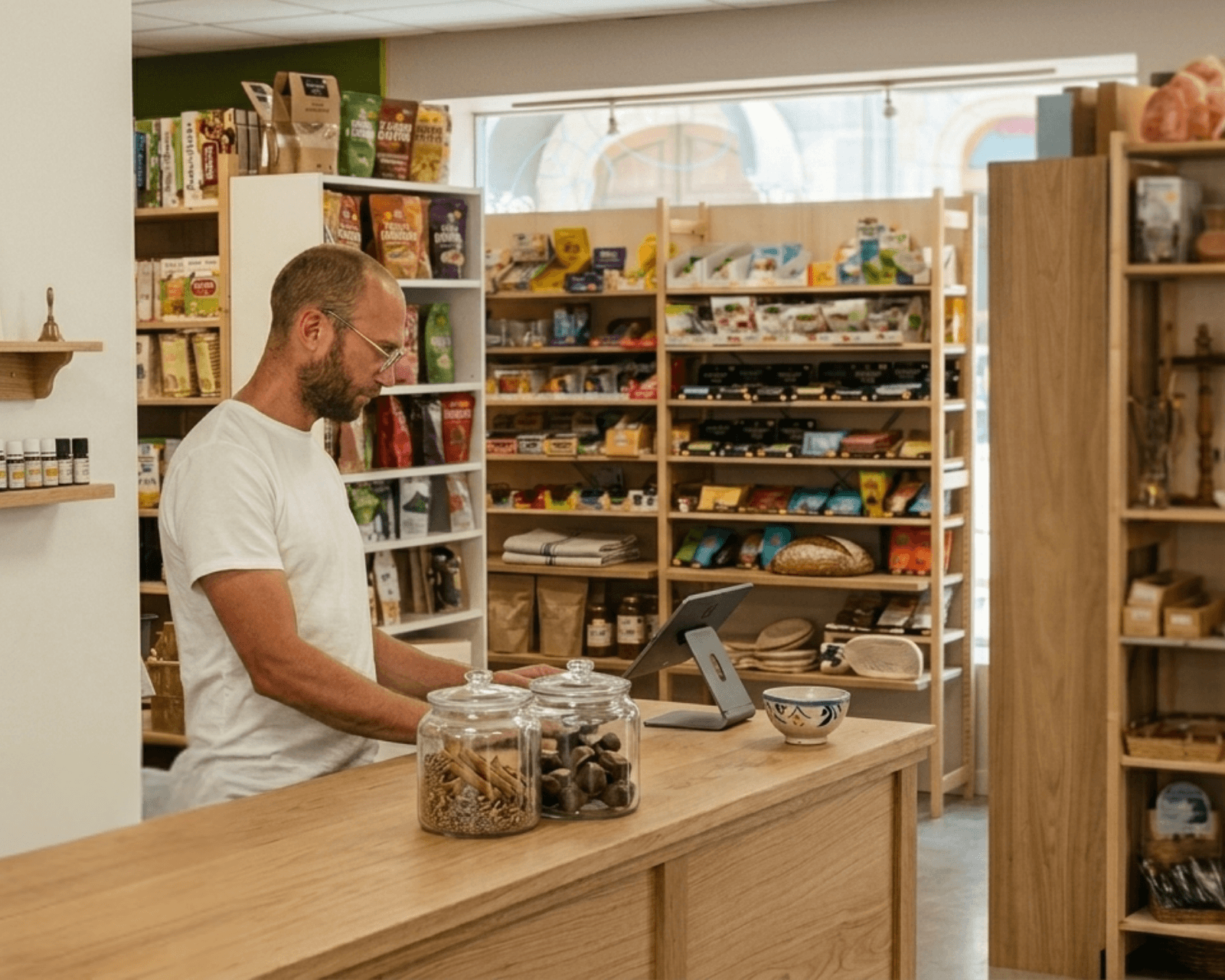 Maurin, fondateur de Terrame, dans son magasin à la Chaux-de-Fonds, Suisse