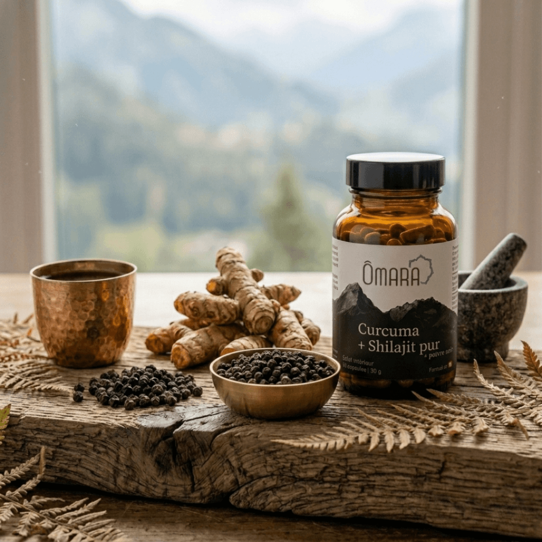 capsules de curcuma, shilajit pur et poivre noir pour le confort articulaire et l'énergie
