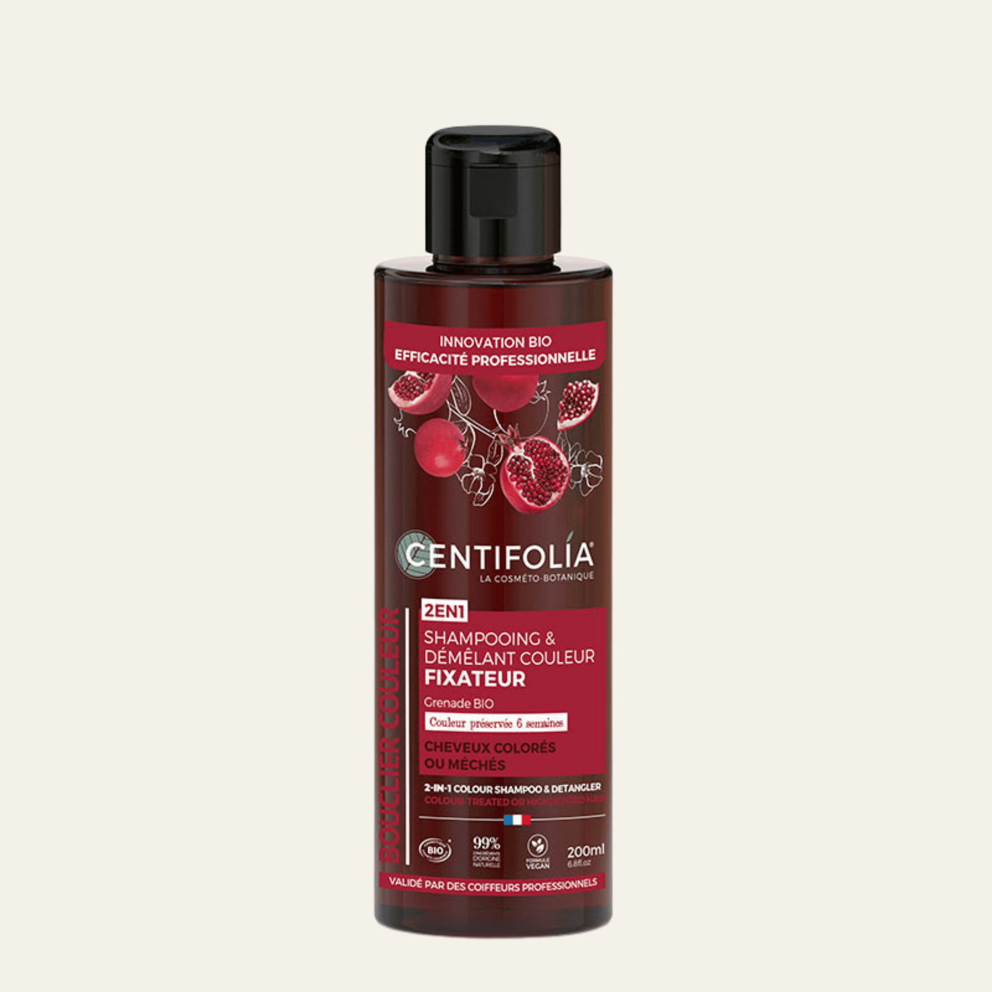 Shampooing & démêlant 2-en-1 Centifolia à la grenade bio pour cheveux colorés ou méchés