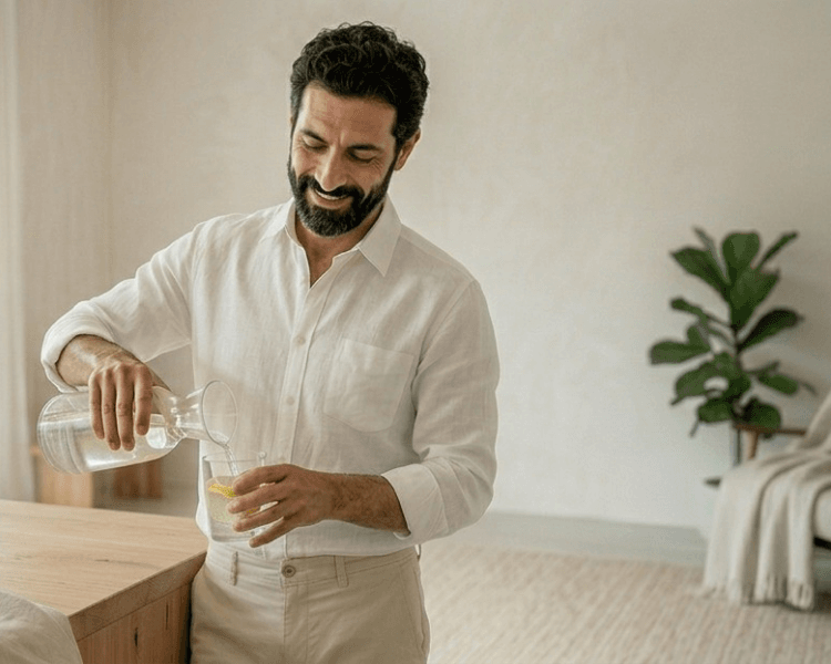 Homme se servant de l'eau détox