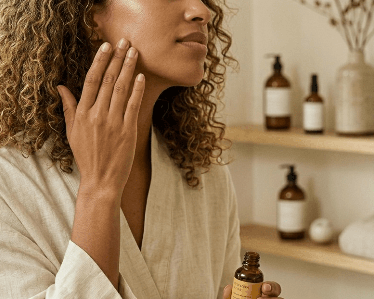 Femme se mettant de l'huile bio sur la peau