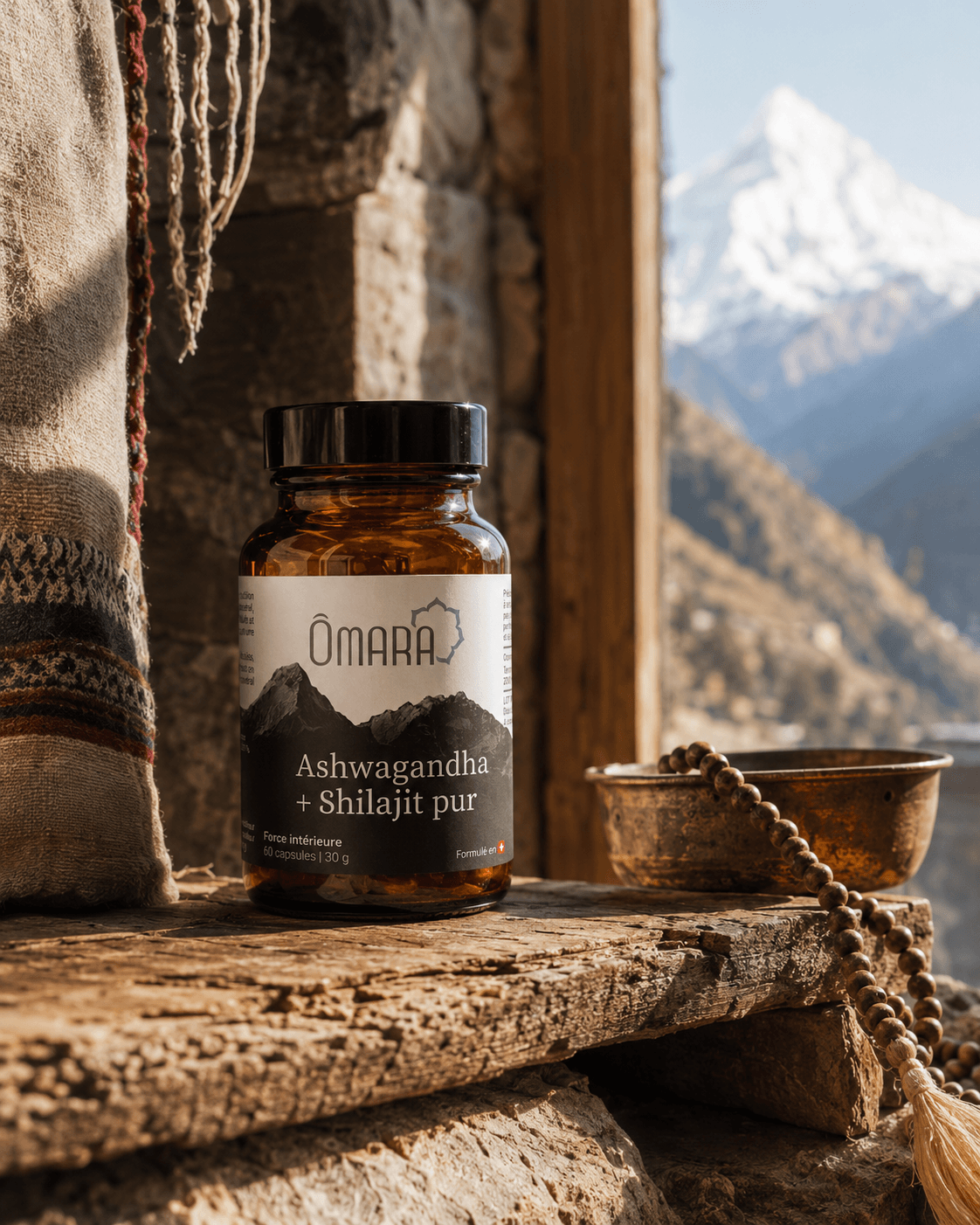 Gélule d'ashwagandha avec shilajit pur, testé en laboratoire