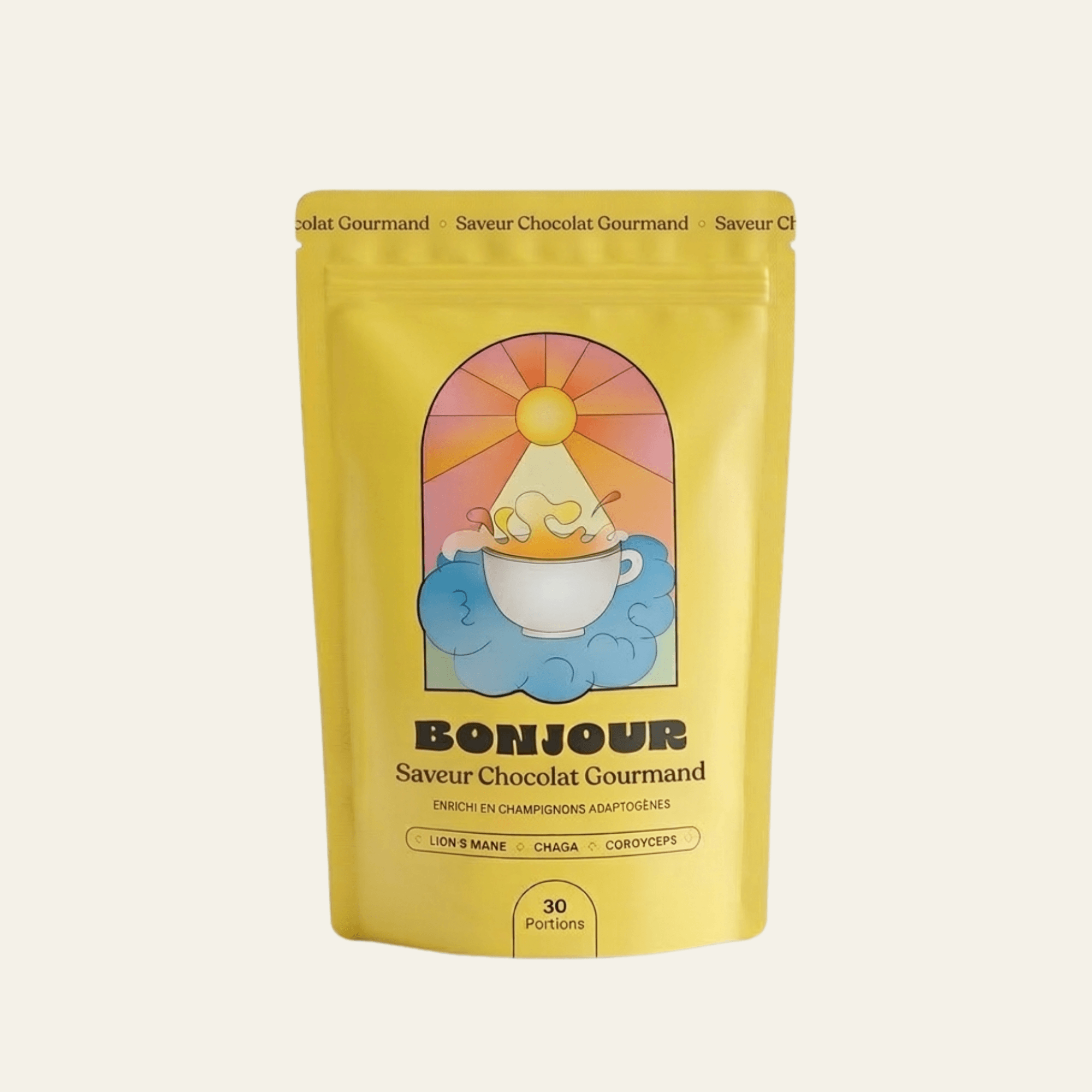 poudre de chocolat gourmand cacao aux adaptogènes, champignons, vendue en suisse chez terrame