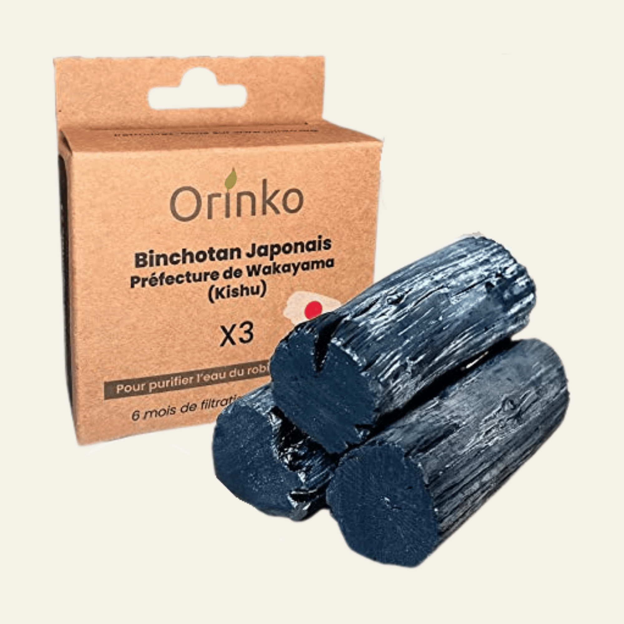 Charbon Binchotan japonais de Kishu, région de Wakayama, pour filtrer naturellement l’eau du robinet