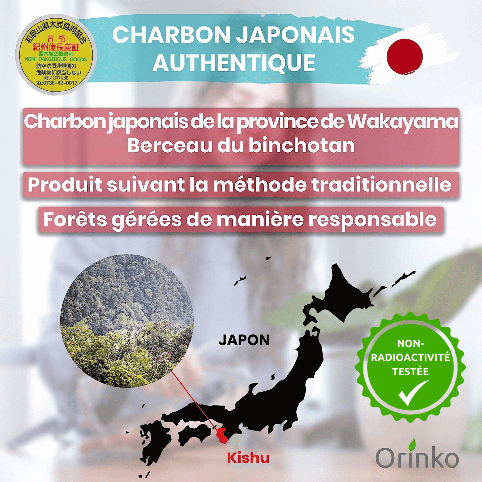 Charbon Binchotan japonais de Kishu, région de Wakayama, pour filtrer naturellement l’eau du robinet