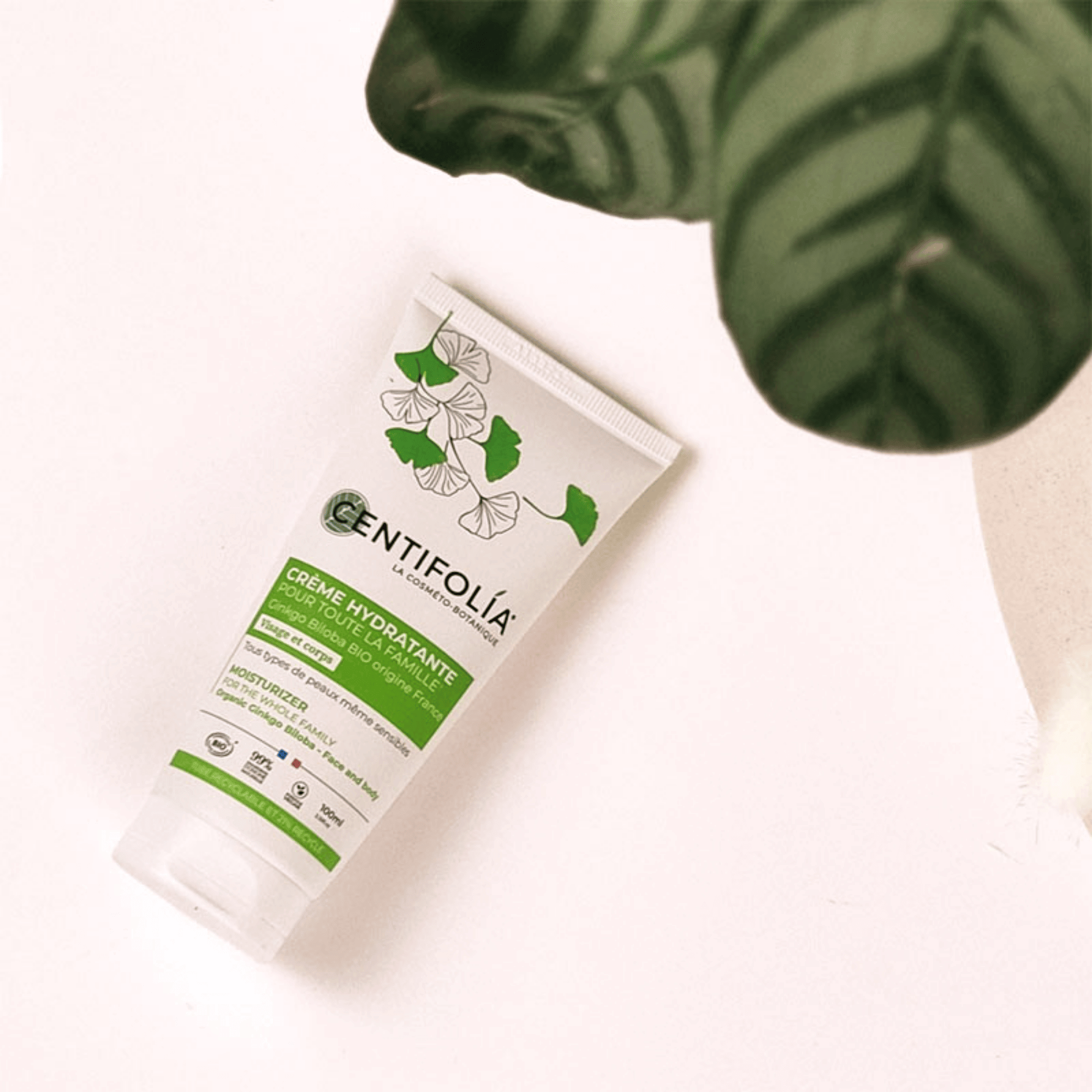 Crème hydratante Centifolia 100 ml pour visage et corps. Formule bio, vegan, avec Ginkgo Biloba, aloe vera, karité et amande douce.