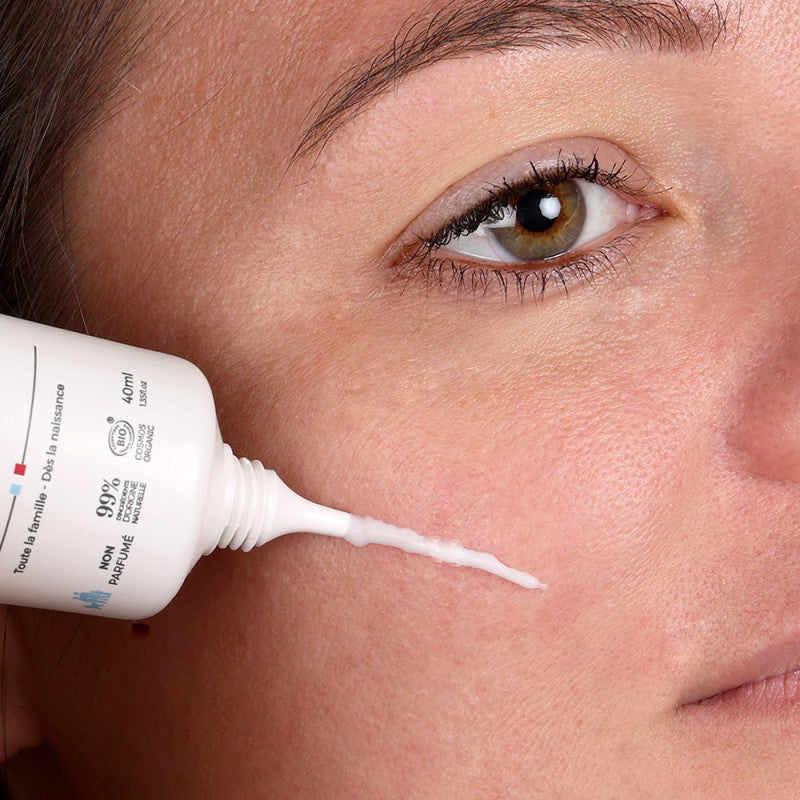 Crème hydratante neutre Centifolia 40 ml, sans parfum, avec prébiotique actif, aloe vera et karité. Peaux sensibles, dès la naissance.