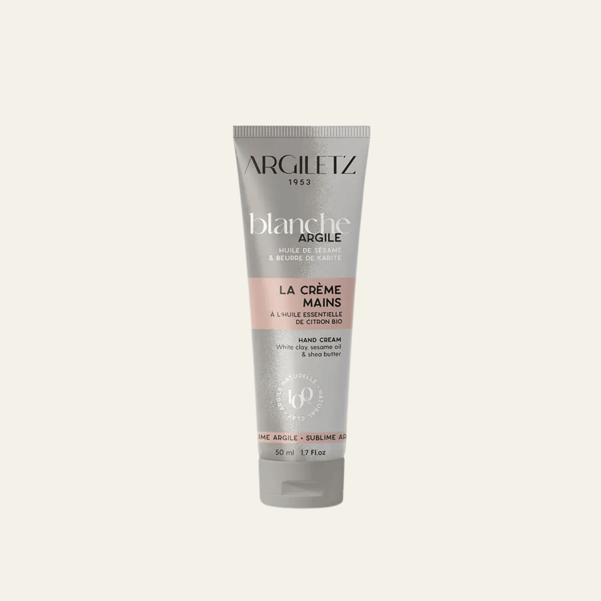 Crème mains Argiletz 50 ml à l’argile blanche, parfum citron bio. Aide à adoucir et réconforter les mains au quotidien.