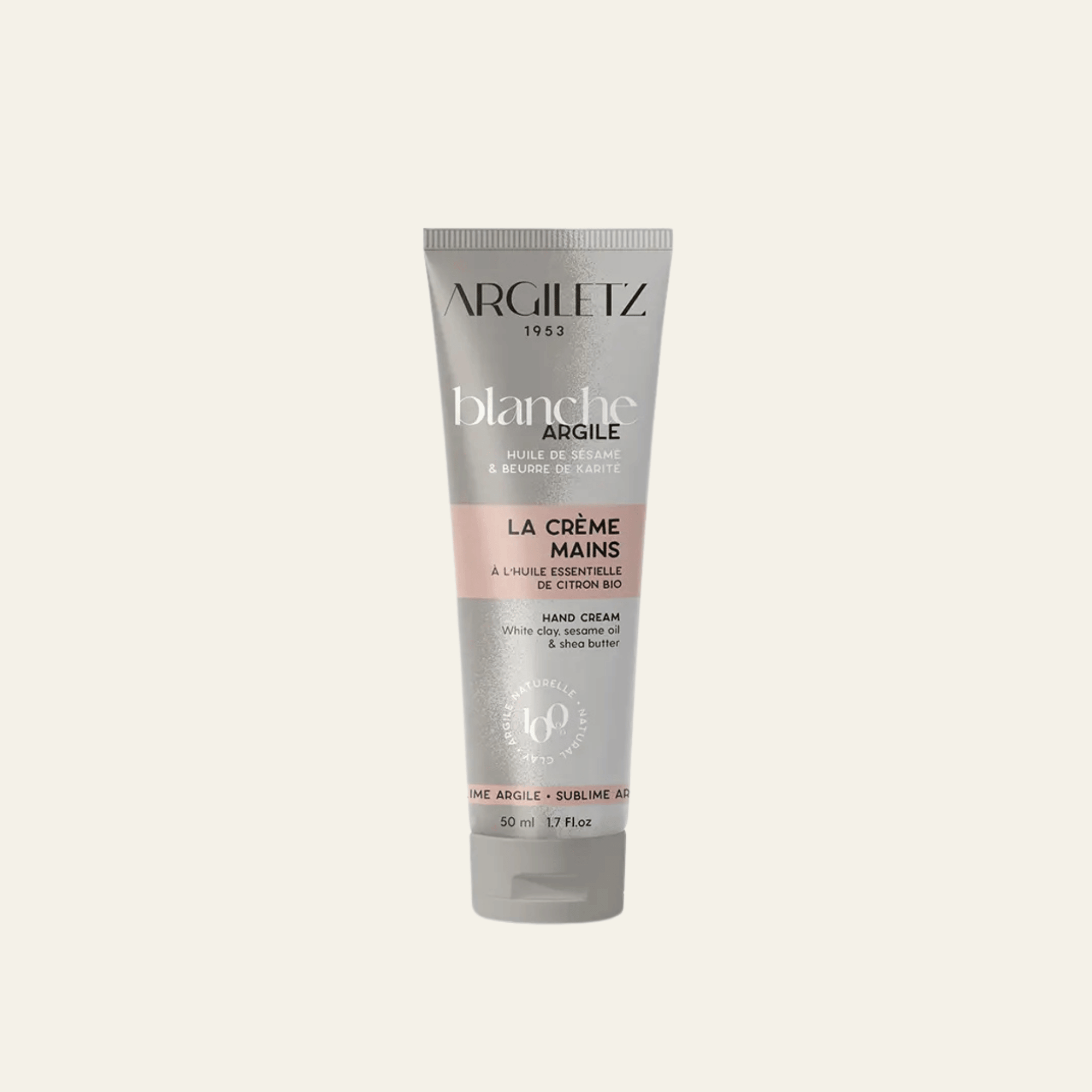 Crème mains Argiletz 50 ml à l’argile blanche, parfum citron bio. Aide à adoucir et réconforter les mains au quotidien.