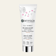 Gel-crème de nuit Éclat de Rose Centifolia 70 ml à la rose bio, acide hyaluronique et vitamine C. Hydrate, repulpe et illumine.