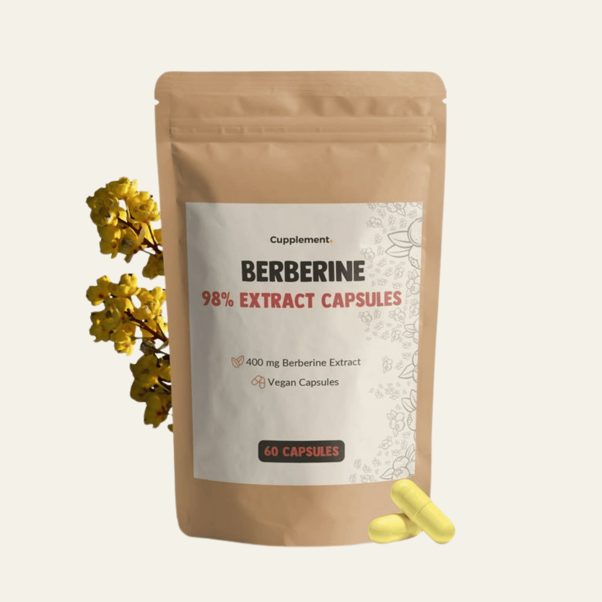 Gélules de berbérine 400 mg issues de Berberis aristata. Formule vegan, sans additifs, idéale pour une routine métabolique ciblée.