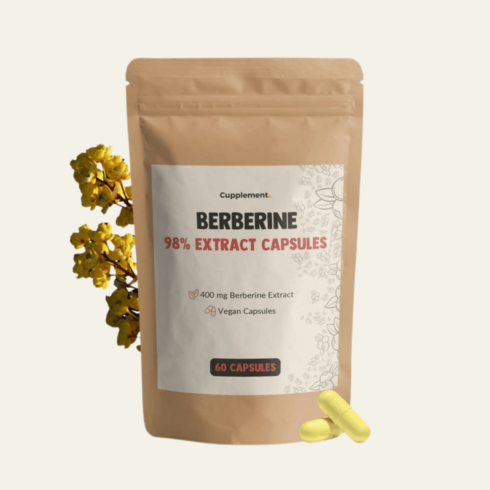Gélules de berbérine 400 mg issues de Berberis aristata. Formule vegan, sans additifs, idéale pour une routine métabolique ciblée.
