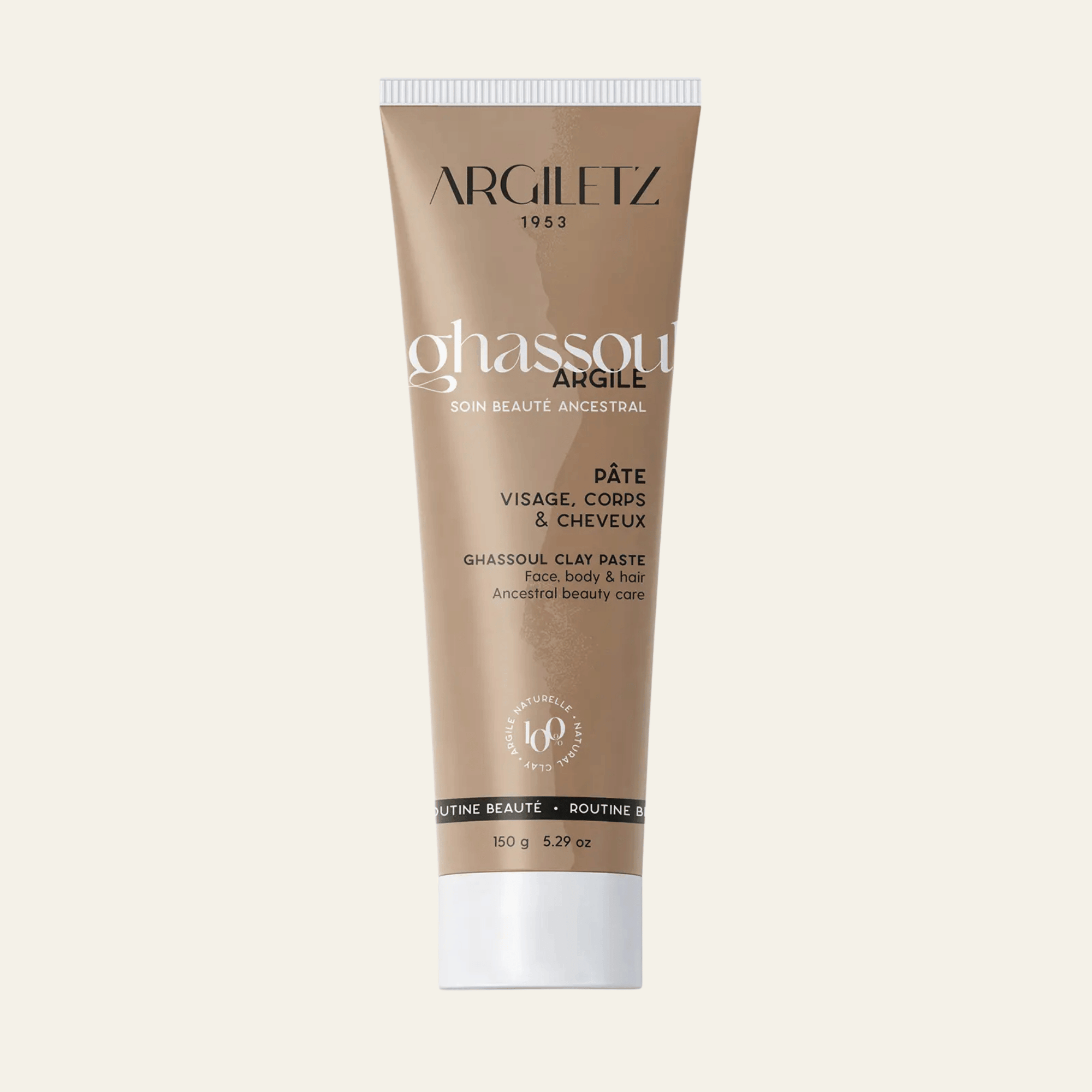 Ghassoul Argiletz 150 g en pâte prête à l’emploi. Soin minéral pour purifier en douceur visage, corps et cheveux.