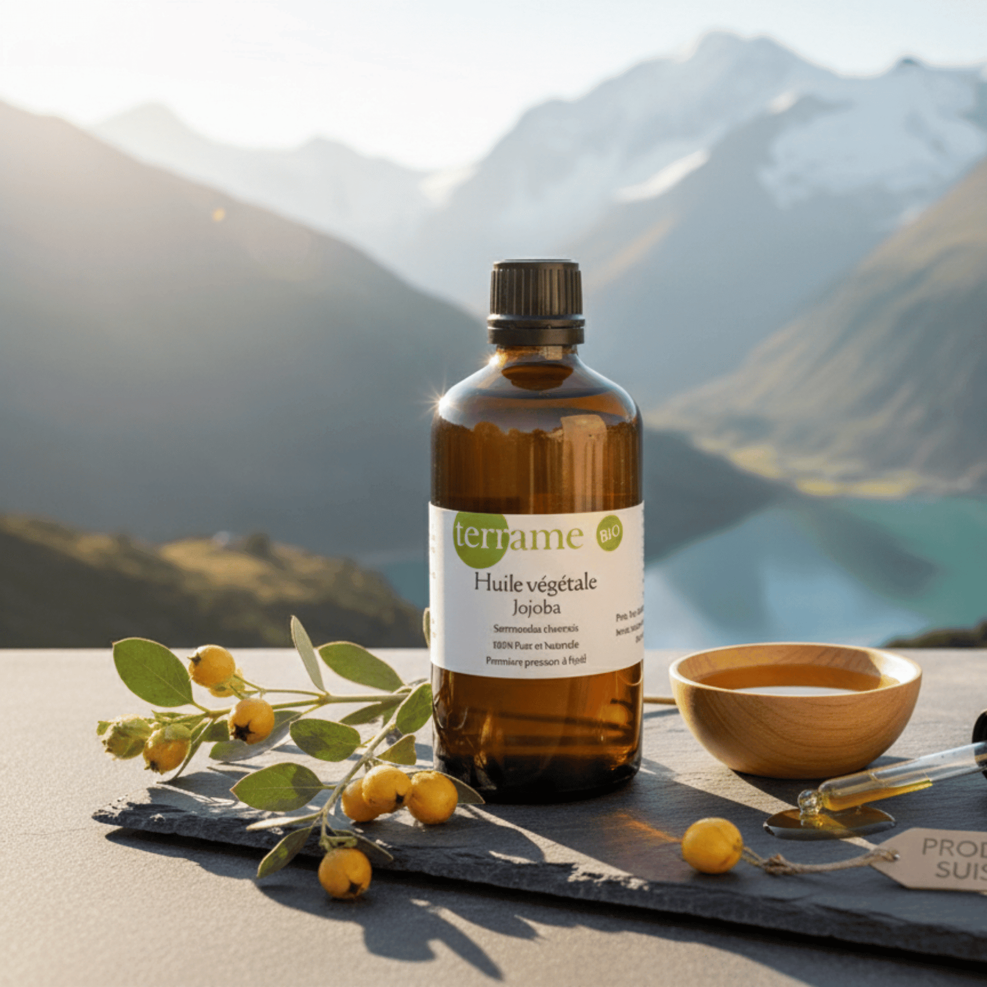 Huile de jojoba bio suisse vendu chez terrame et pressée à froid