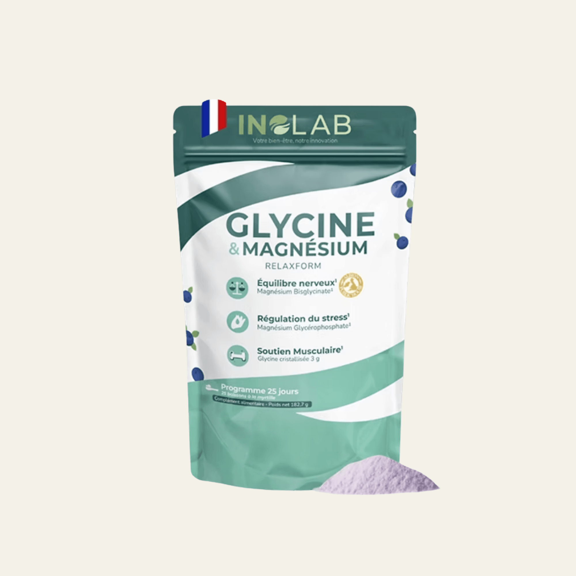 Poudre de magnésium et glycine pour l'équilibre nerveux, bio, suisse, vendu chez terrame