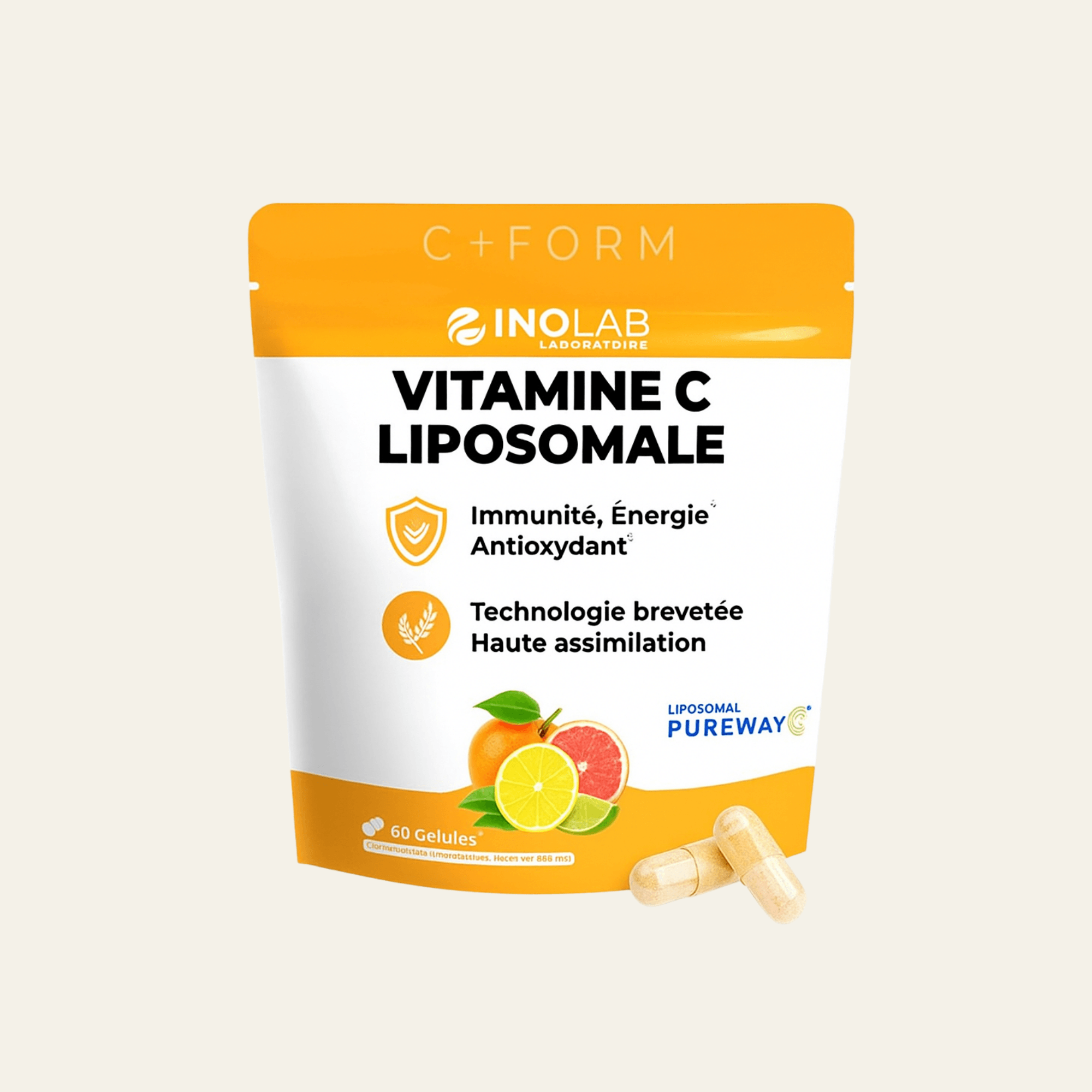 capsules de vitamine c liposomale pour l'énergie et l'immunité, bio suisse terrame