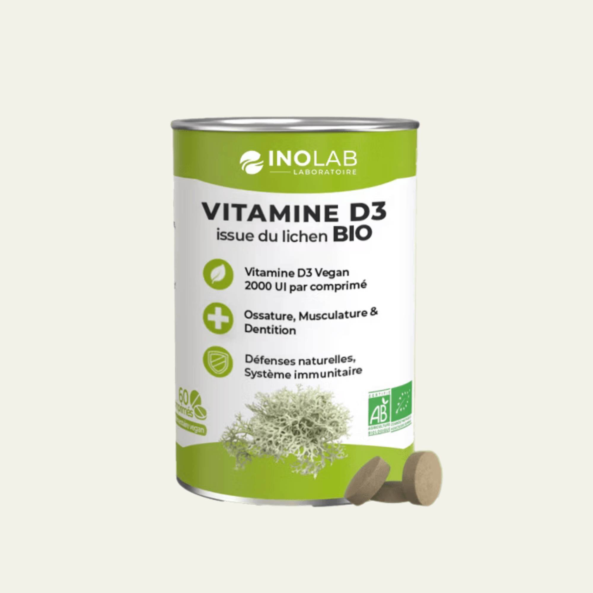 vitamine d3 en capsules, issue du lichen bio, vendu en suisse chez terrame