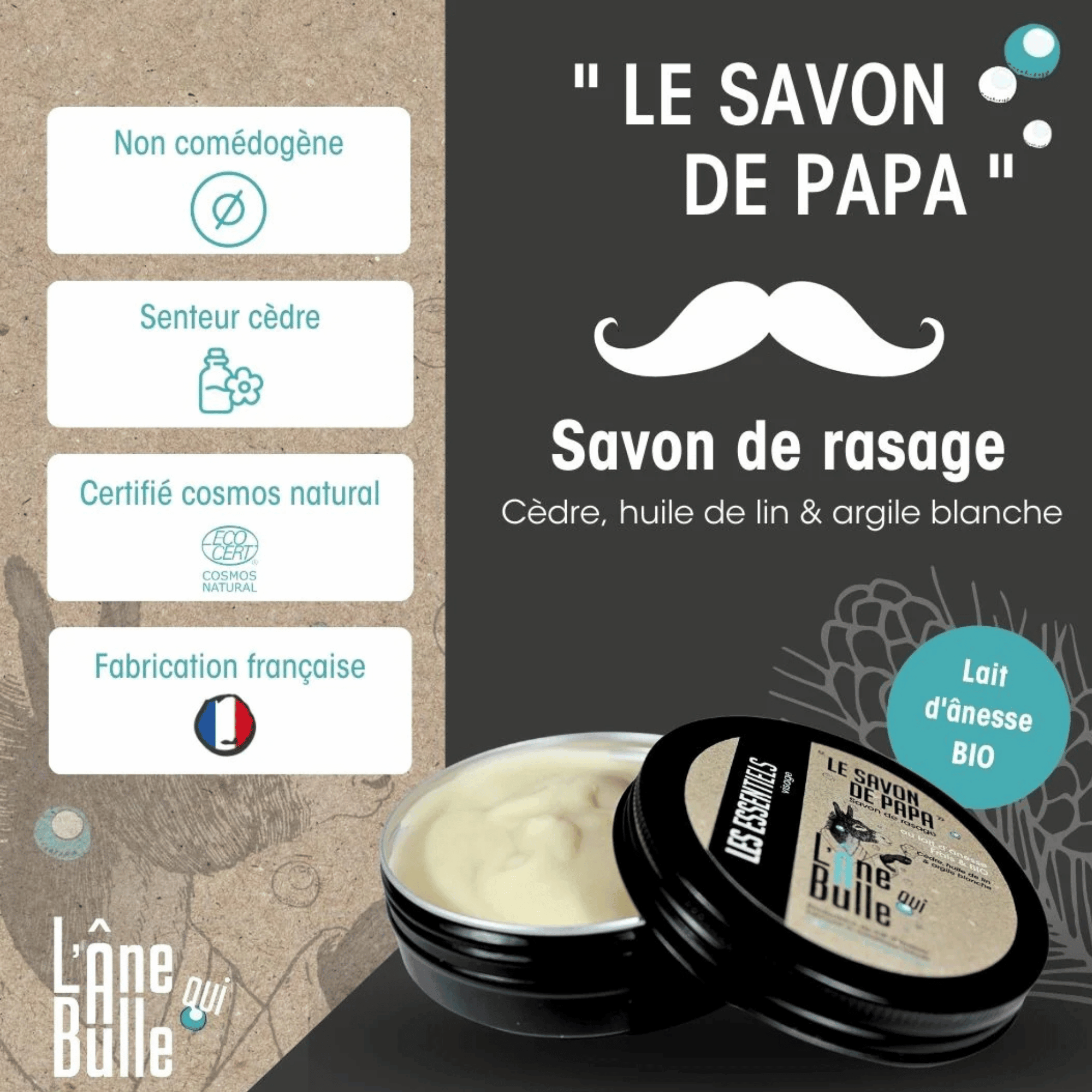 Savon de rasage pour homme au lait d'anesse bio suisse