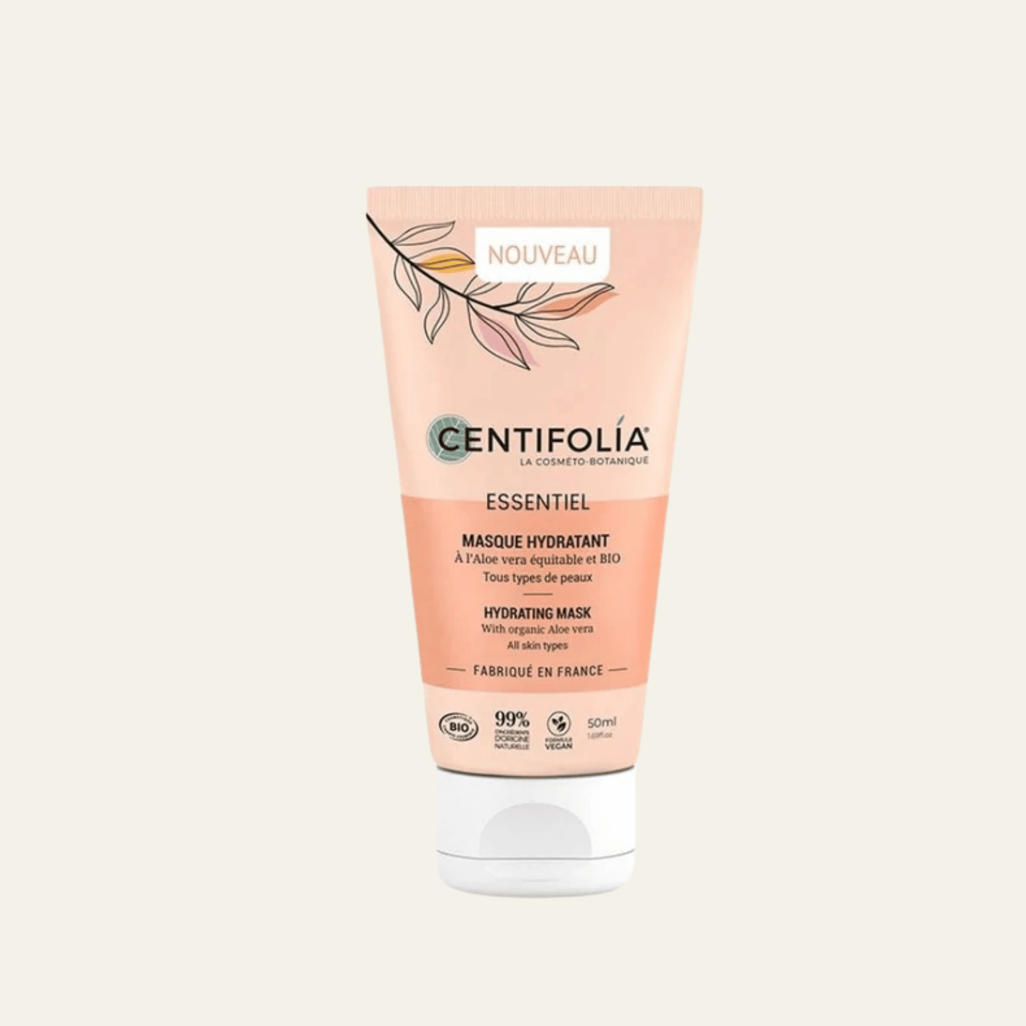 Masque Hydratant Essentiel Centifolia 50 ml à l’aloe vera bio, karité et amande douce. Soin visage bio, vegan et fabriqué en France.