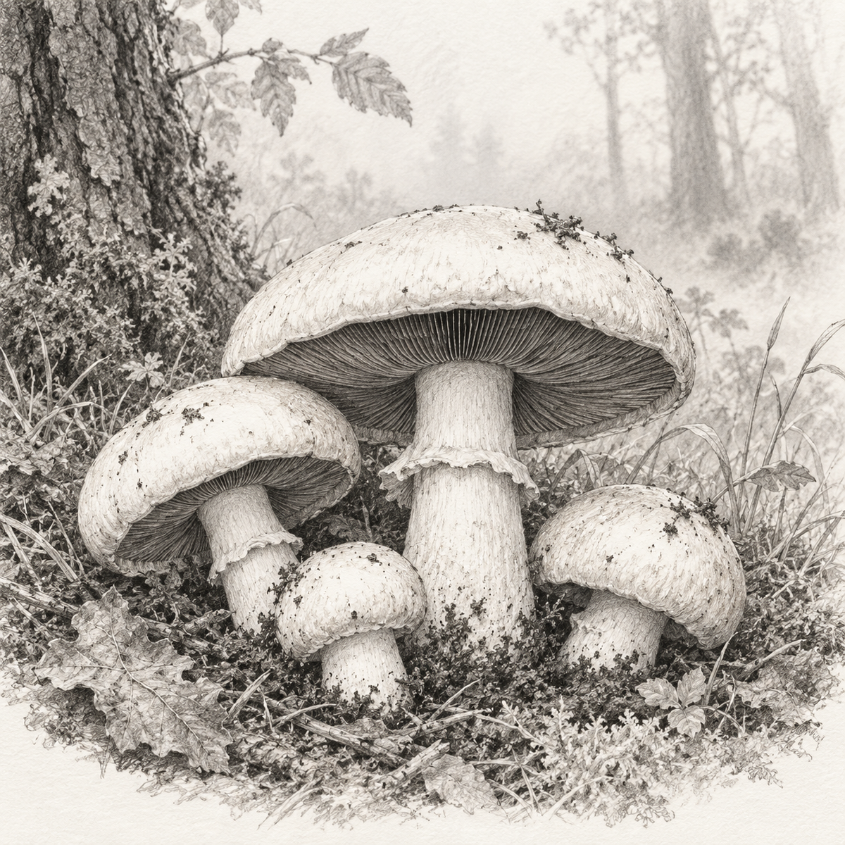 Agaricus campestris – illustration botanique MycoForce