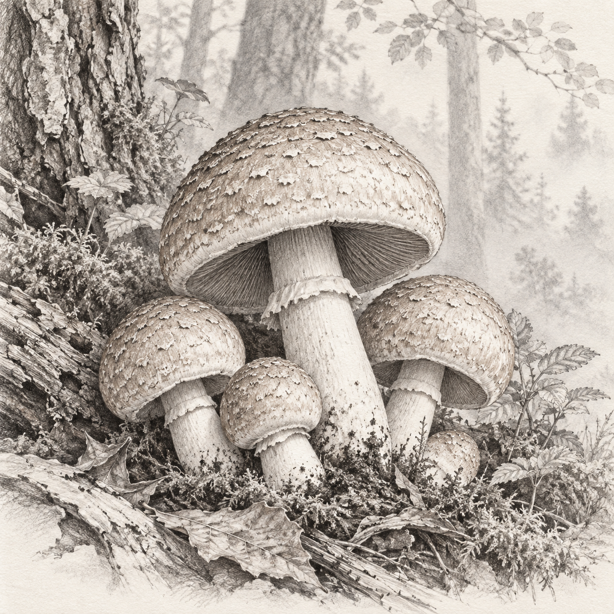 Agaricus blazei – illustration botanique MycoForce