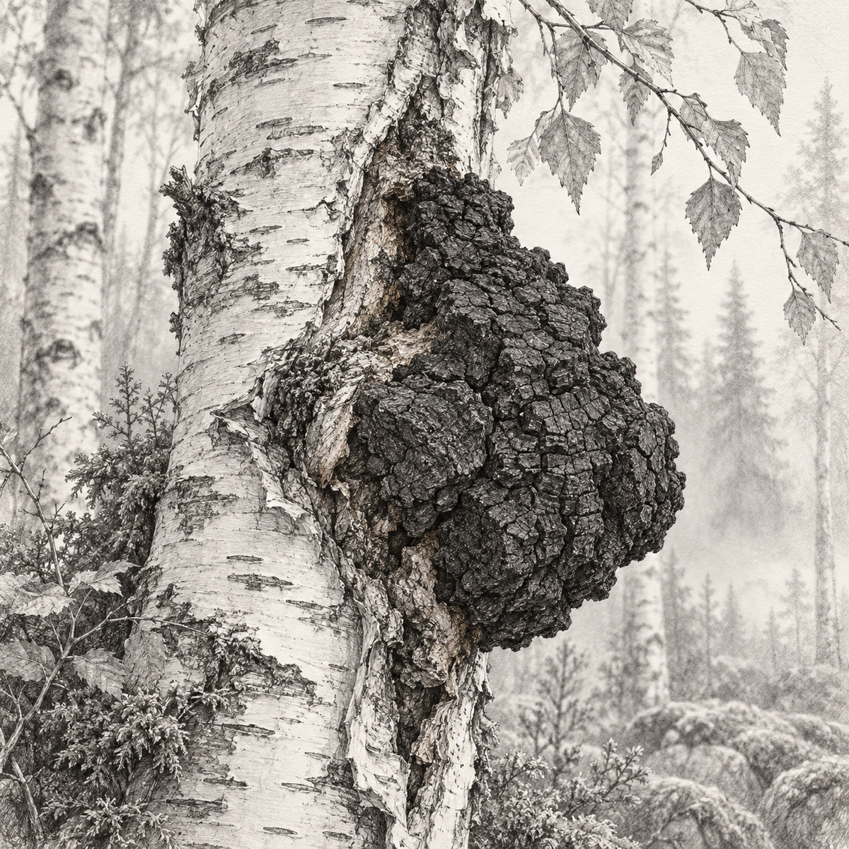 Chaga Inonotus obliquus – illustration botanique MycoForce