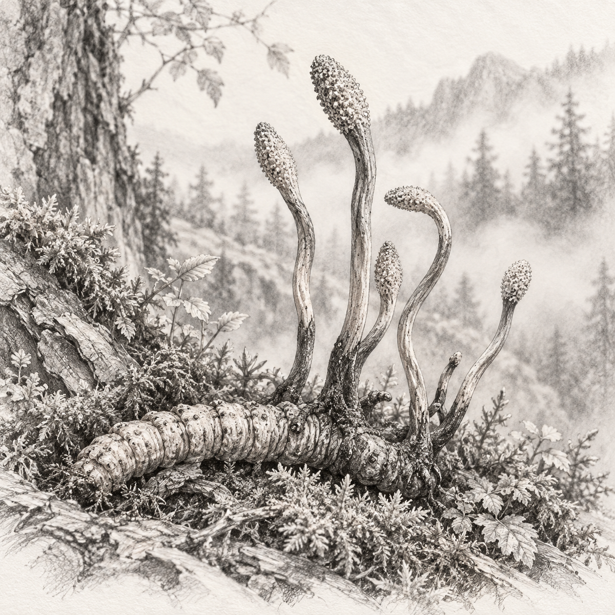 Cordyceps sinensis – illustration botanique MycoForce