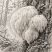 Héricium Hericium erinaceus – illustration botanique MycoForce