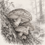 Shiitaké Lentinula edodes – illustration botanique MycoForce