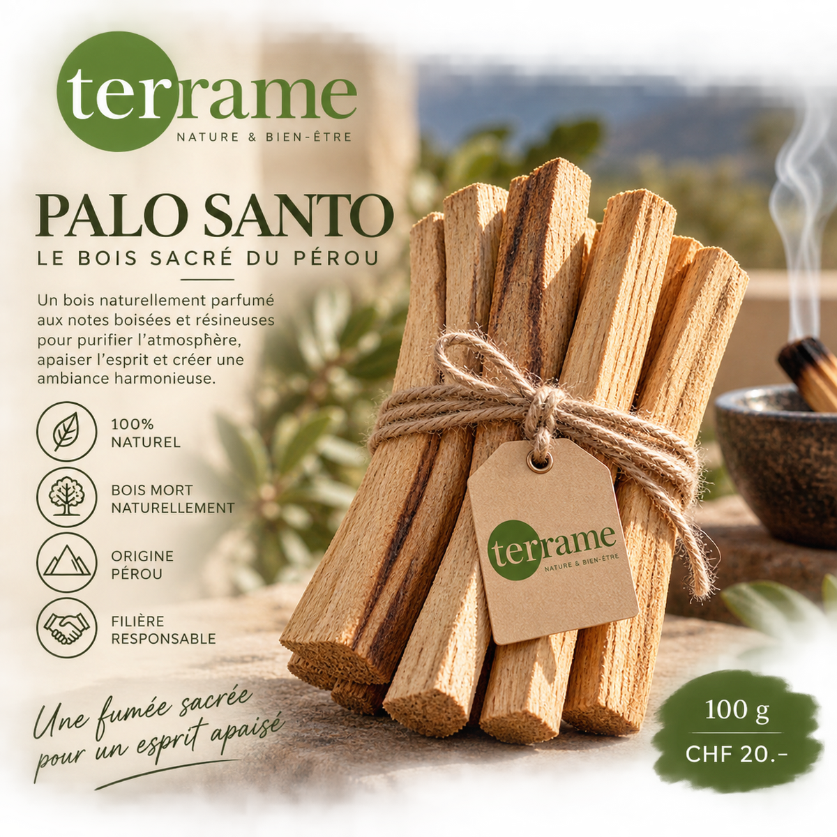Palo Santo du Pérou Terrame – bois mort naturellement, fagot 100 g