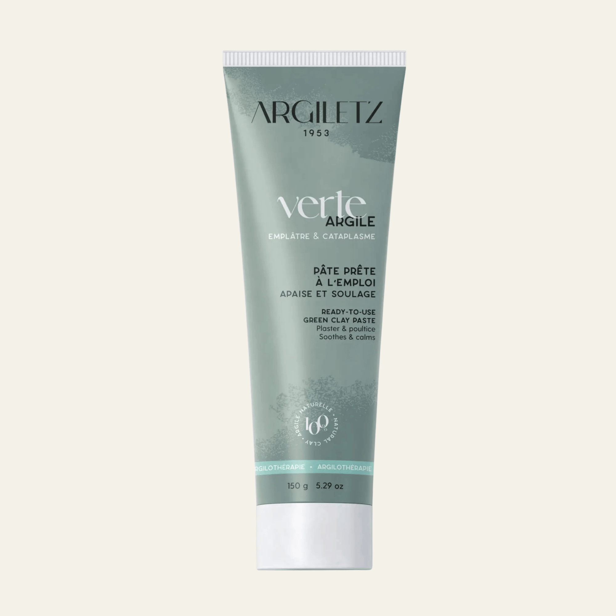 Pâte d’argile verte Argiletz prête à l’emploi, 400 g. Idéale en masque, cataplasme ou emplâtre pour purifier et rafraîchir la peau.