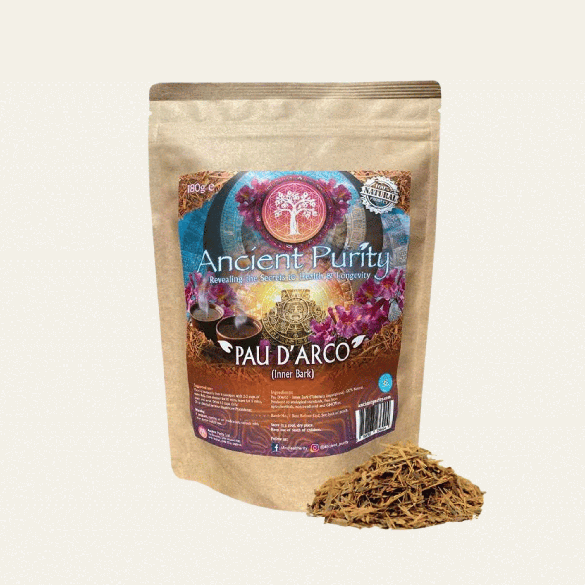 Pau d’Arco Lapacho Ancient Purity 180 g, écorce interne de Tabebuia impetiginosa pour infusion boisée et routine bien-être saisonnière.
