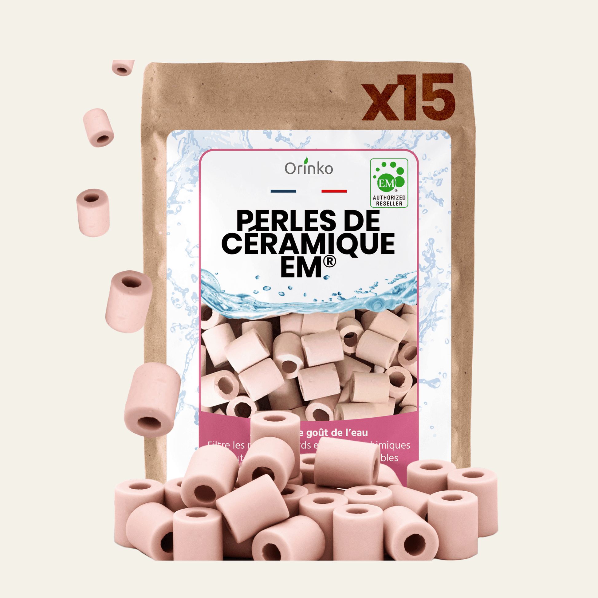 Perles de céramique EM roses x15 pour carafe, bouteille ou gourde. Une solution naturelle et zéro déchet pour améliorer l’eau du robinet.