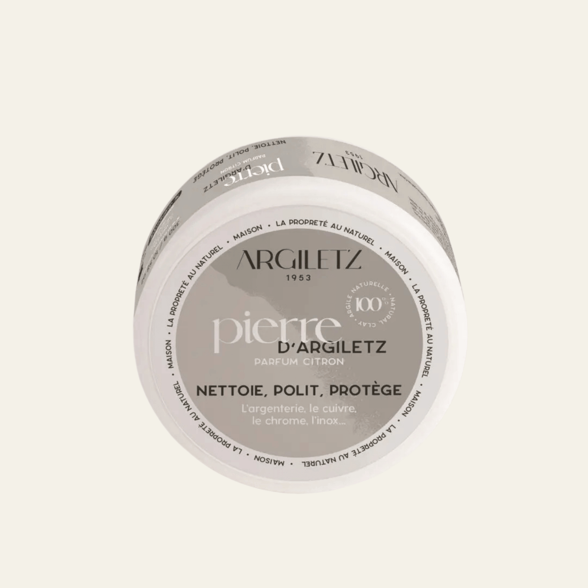 Pierre d’Argiletz citron 300 g, nettoyant naturel à base d’argile. Nettoie, polit et fait briller inox, cuivre, chrome et surfaces.