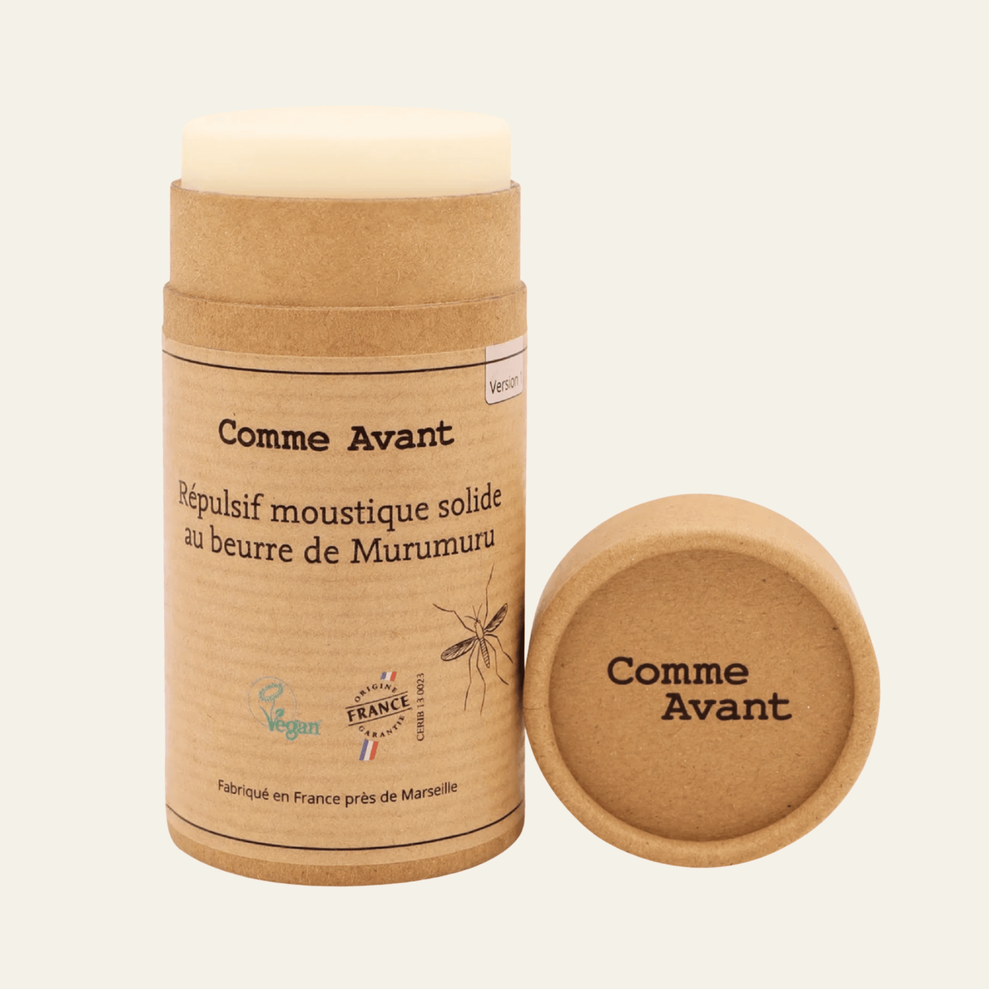Répulsif anti-moustique solide Comme Avant 80 g au PMD végétal. Protège jusqu’à 4 h, sans alcool ni parfum, pratique en voyage.
