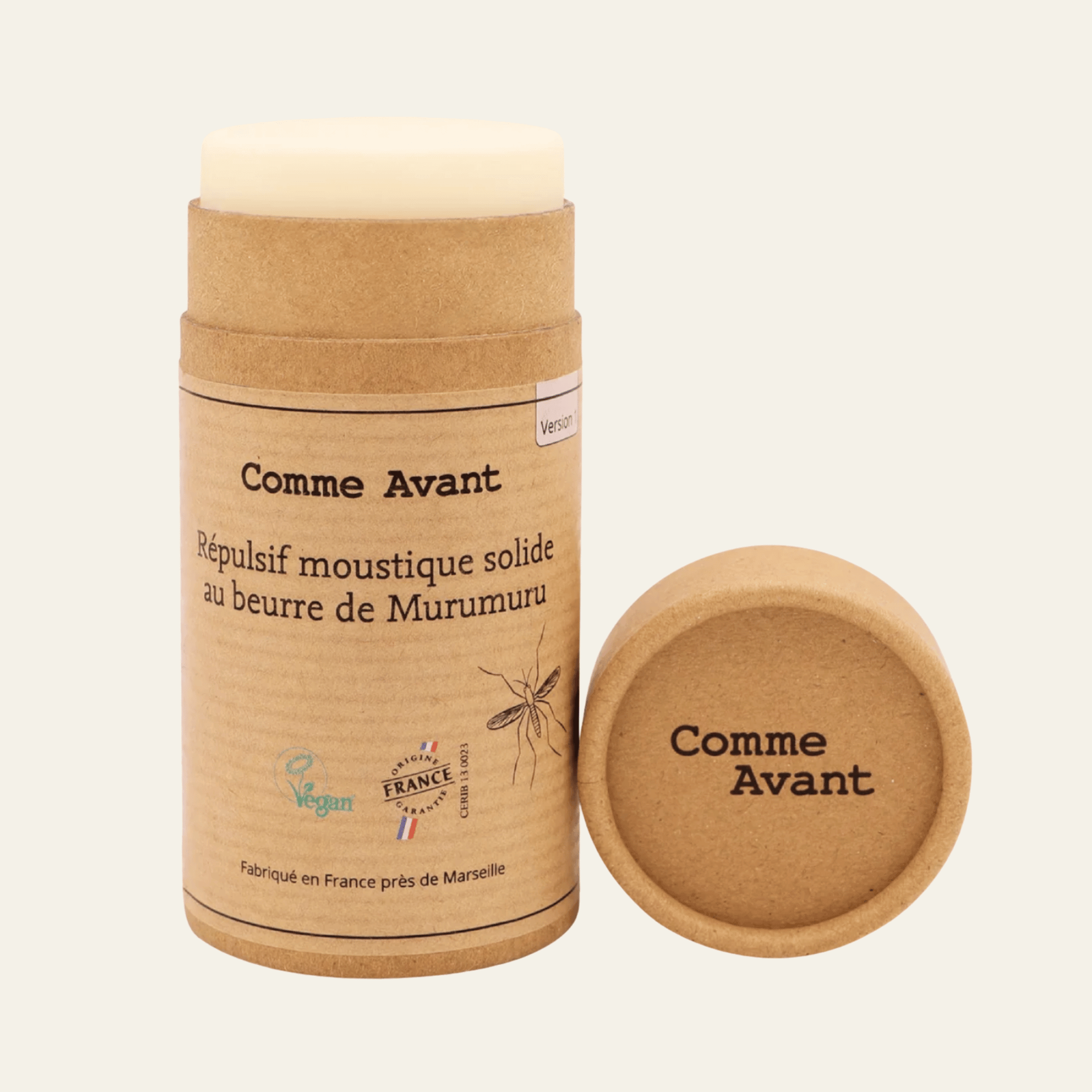 Répulsif anti-moustique solide Comme Avant 80 g au PMD végétal. Protège jusqu’à 4 h, sans alcool ni parfum, pratique en voyage.