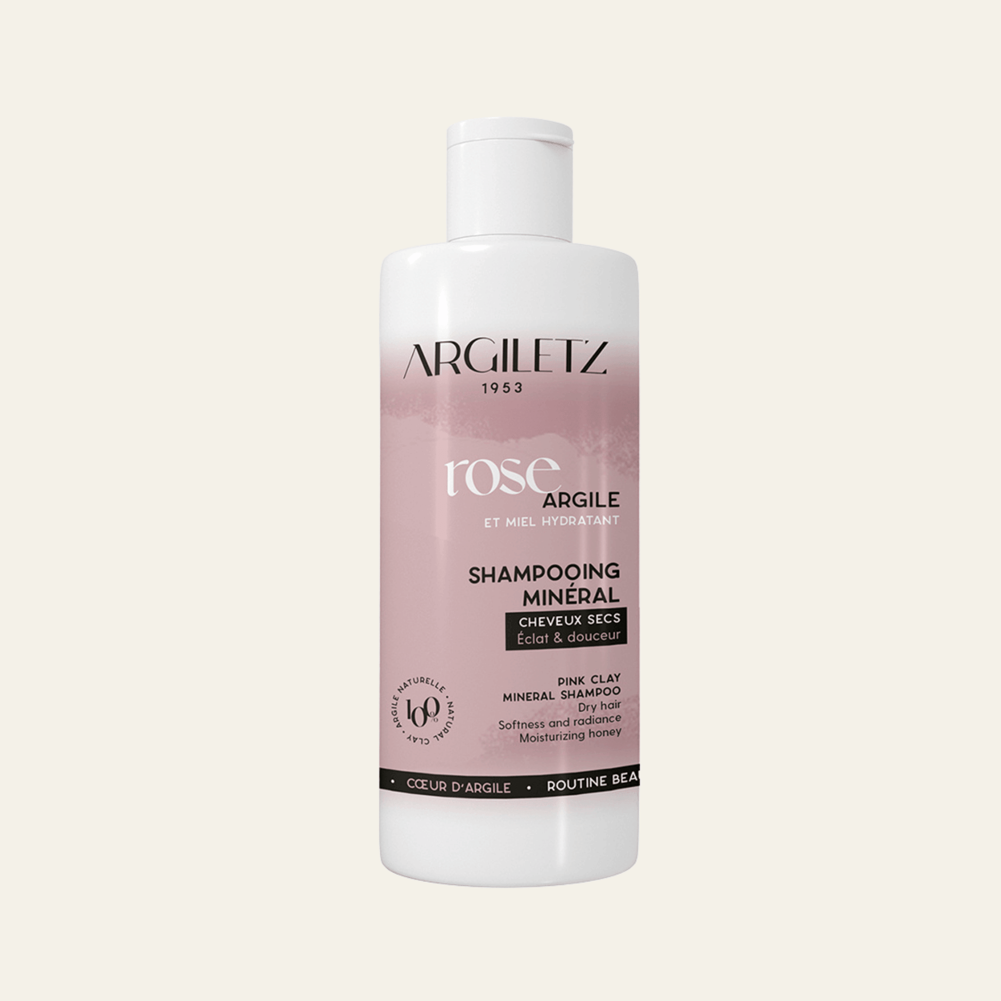 Shampooings Argiletz 200 ml à l’argile rose, blanche ou verte. Pour cheveux secs, normaux ou gras, avec miel, aloe vera et orange douce.