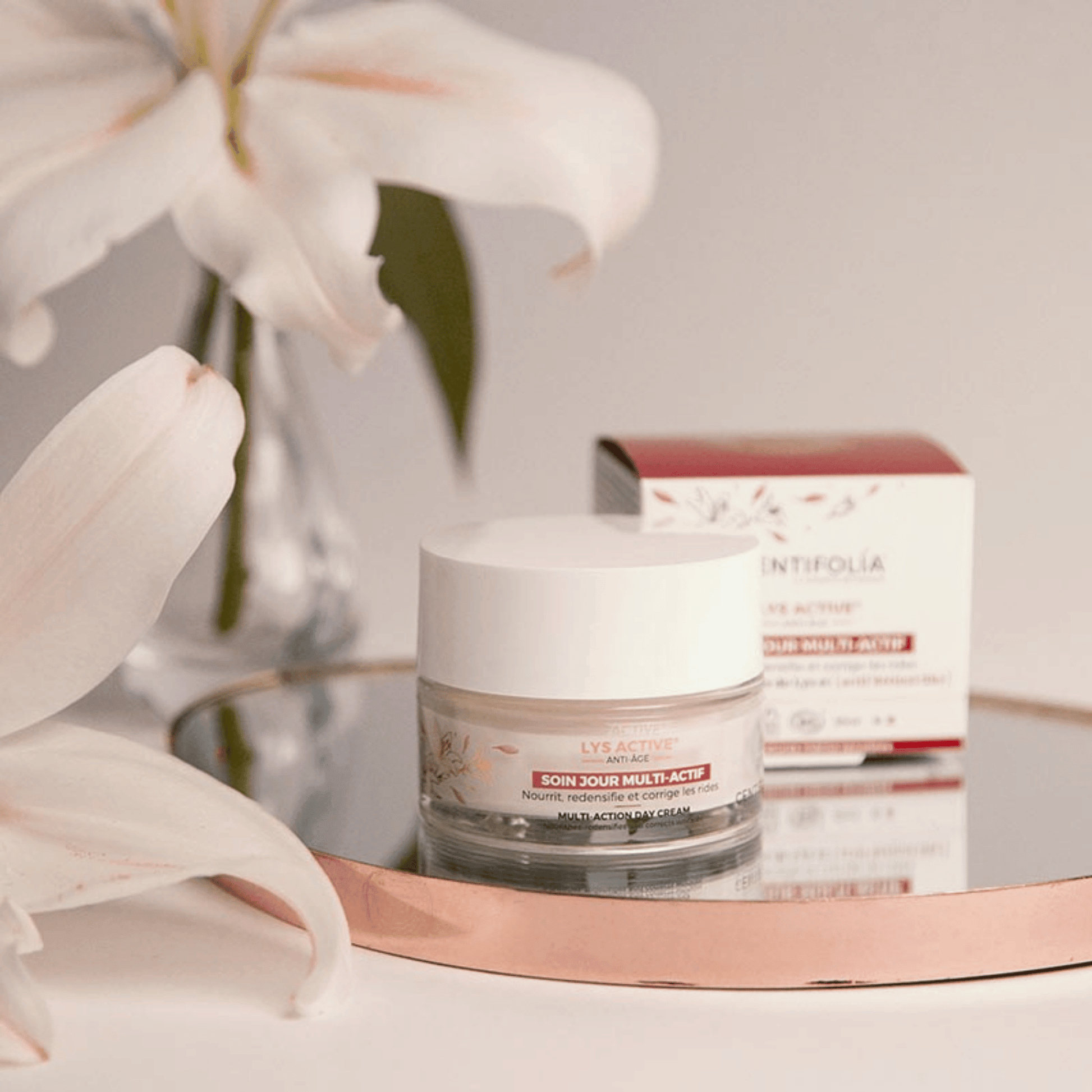 Soin jour multi-actif anti-âge Centifolia 50 ml aux cellules de lys et actif rétinol-like. Crème bio pour peaux matures.