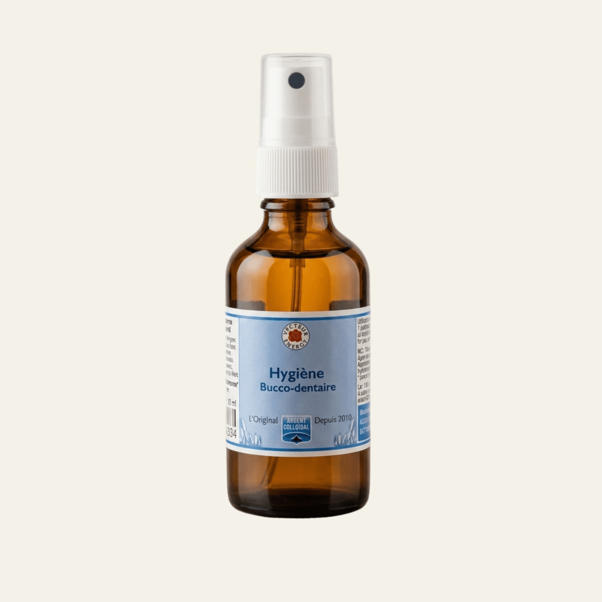 Spray hygiène bucco-dentaire Vecteur Energy 60 ml à l’argent colloïdal 20 ppm, thym, propolis et pamplemousse.