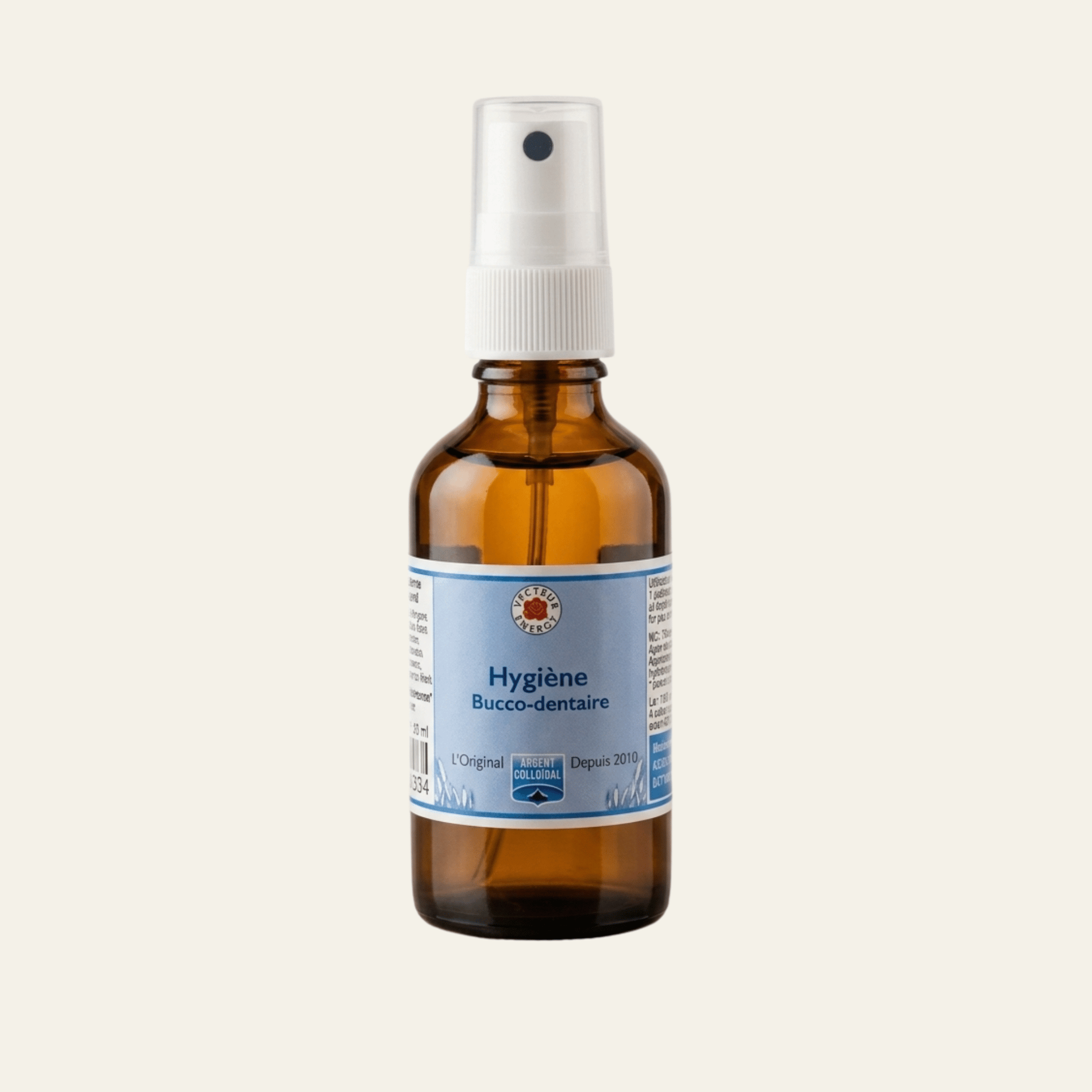 Spray hygiène bucco-dentaire Vecteur Energy 60 ml à l’argent colloïdal 20 ppm, thym, propolis et pamplemousse.