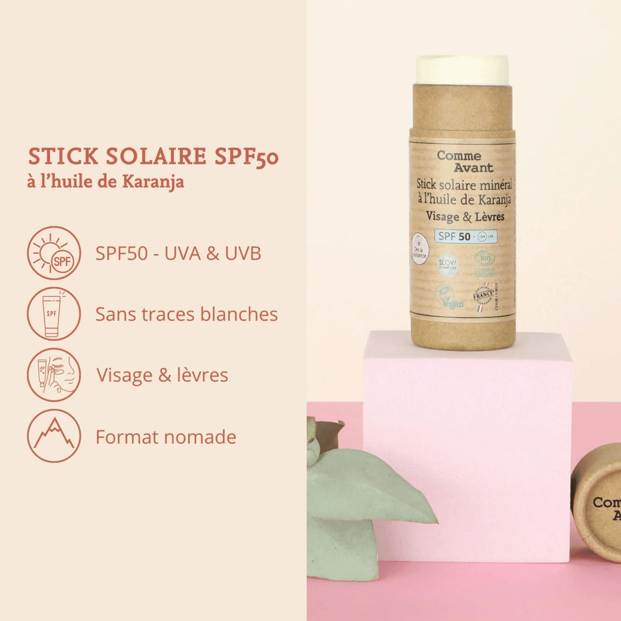 Stick Solaire Minéral SPF50 Visage & Lèvres 25 g