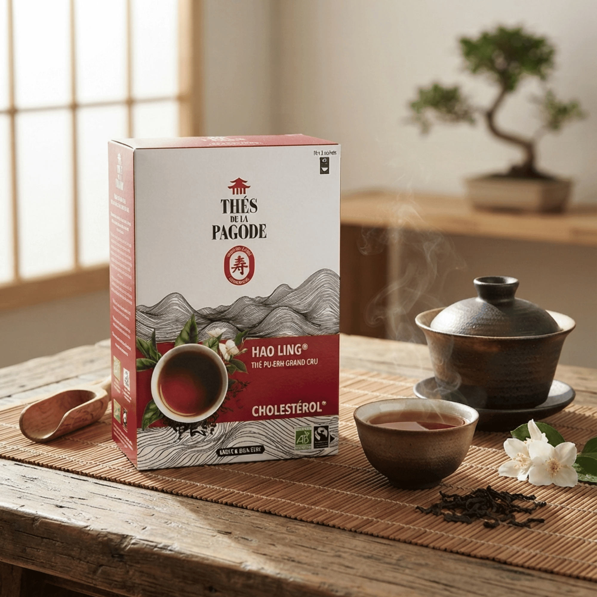 Thé Hao Ling Bio 90 sachets aux thés pu-erh, vert jasmin et wulong