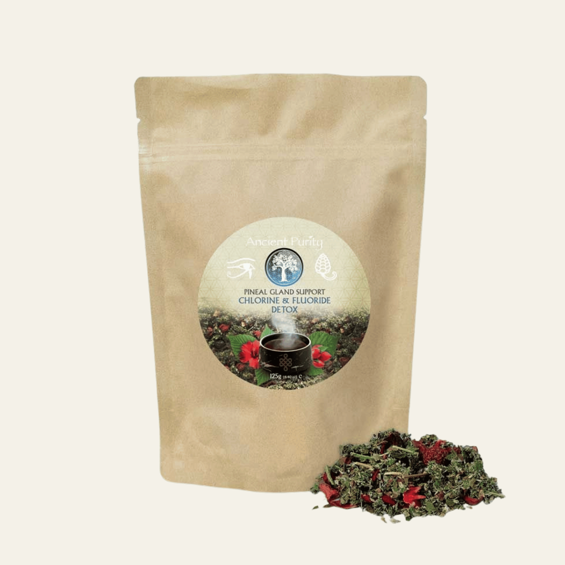 Tisane botanique Ancient Purity 125 g avec hibiscus, cynorrhodon, feuille de framboisier et mûrier sauvage. Sans théine, plantes entières.