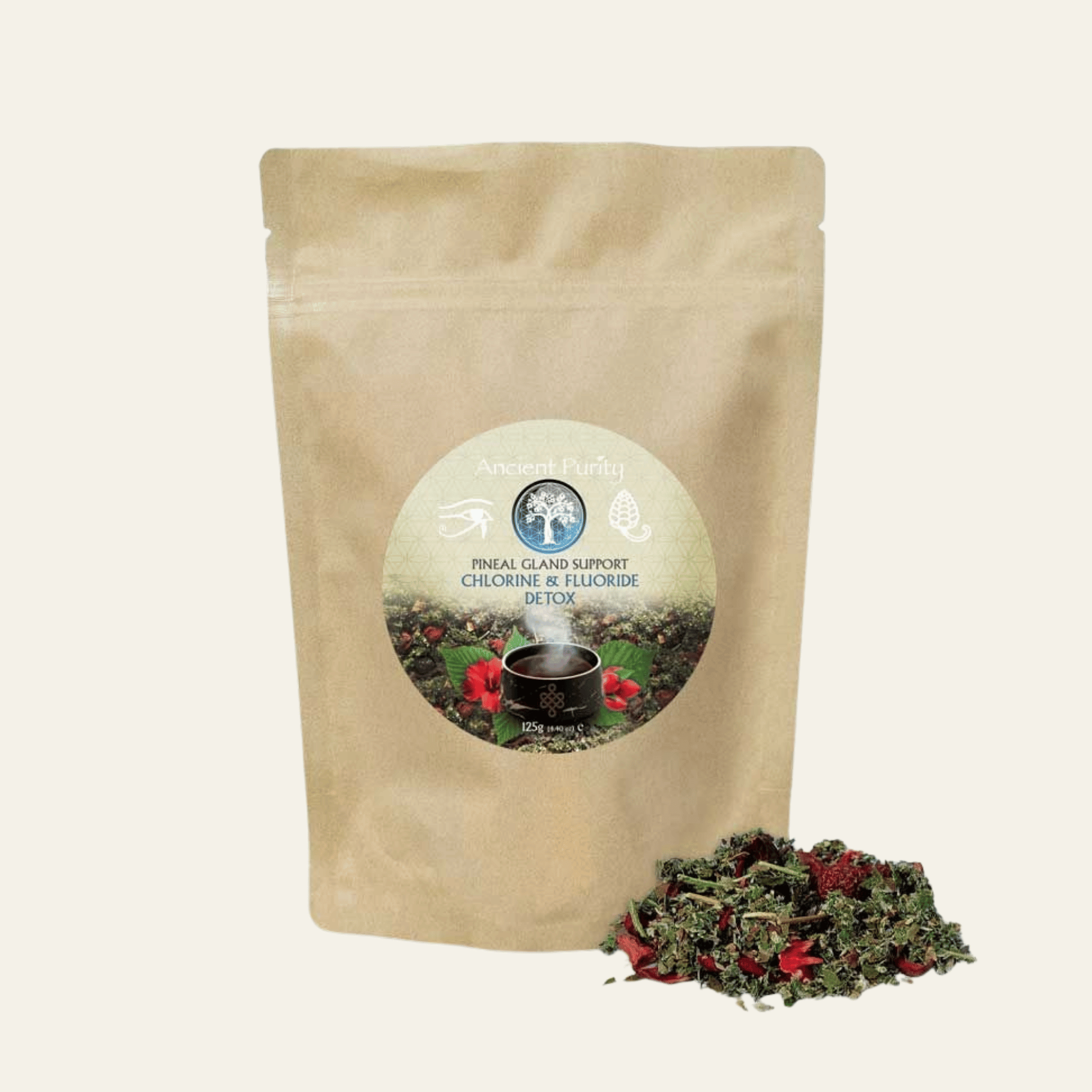 Tisane botanique Ancient Purity 125 g avec hibiscus, cynorrhodon, feuille de framboisier et mûrier sauvage. Sans théine, plantes entières.